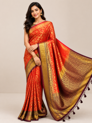 Kanchipuram Saree Scarlett Red KC- 78