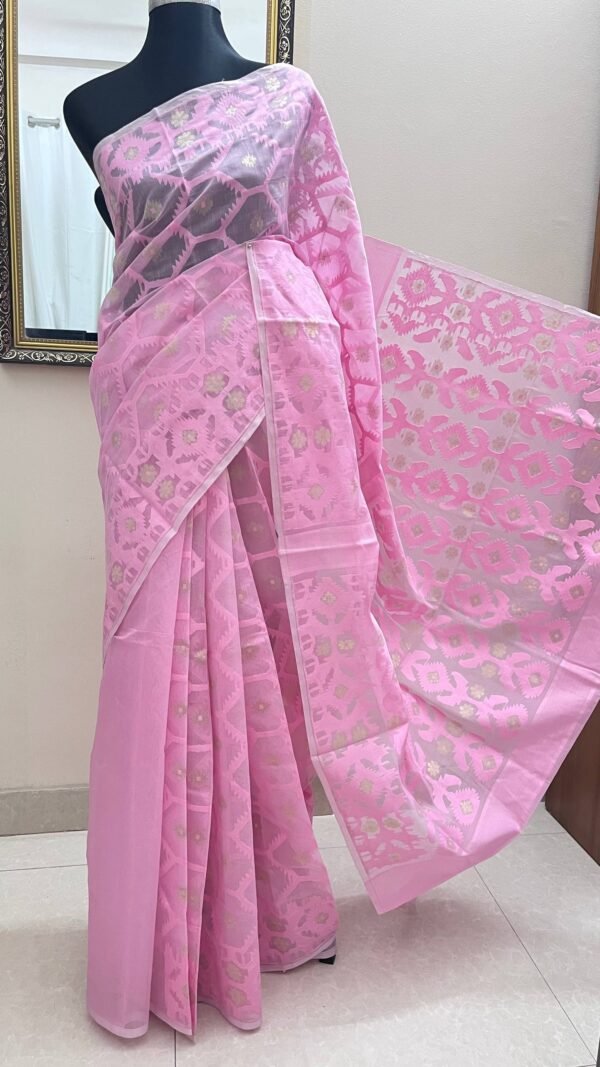 Half Silk Jamdani Pink TJ-43